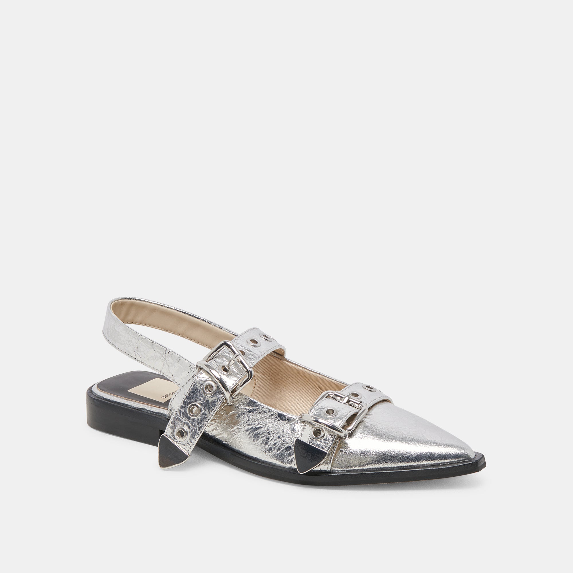LABELL FLATS SILVER DISTRESSED LEATHER - Women's Comfortable Slip-On Shoes for Casual Wear & Everyday Outfits