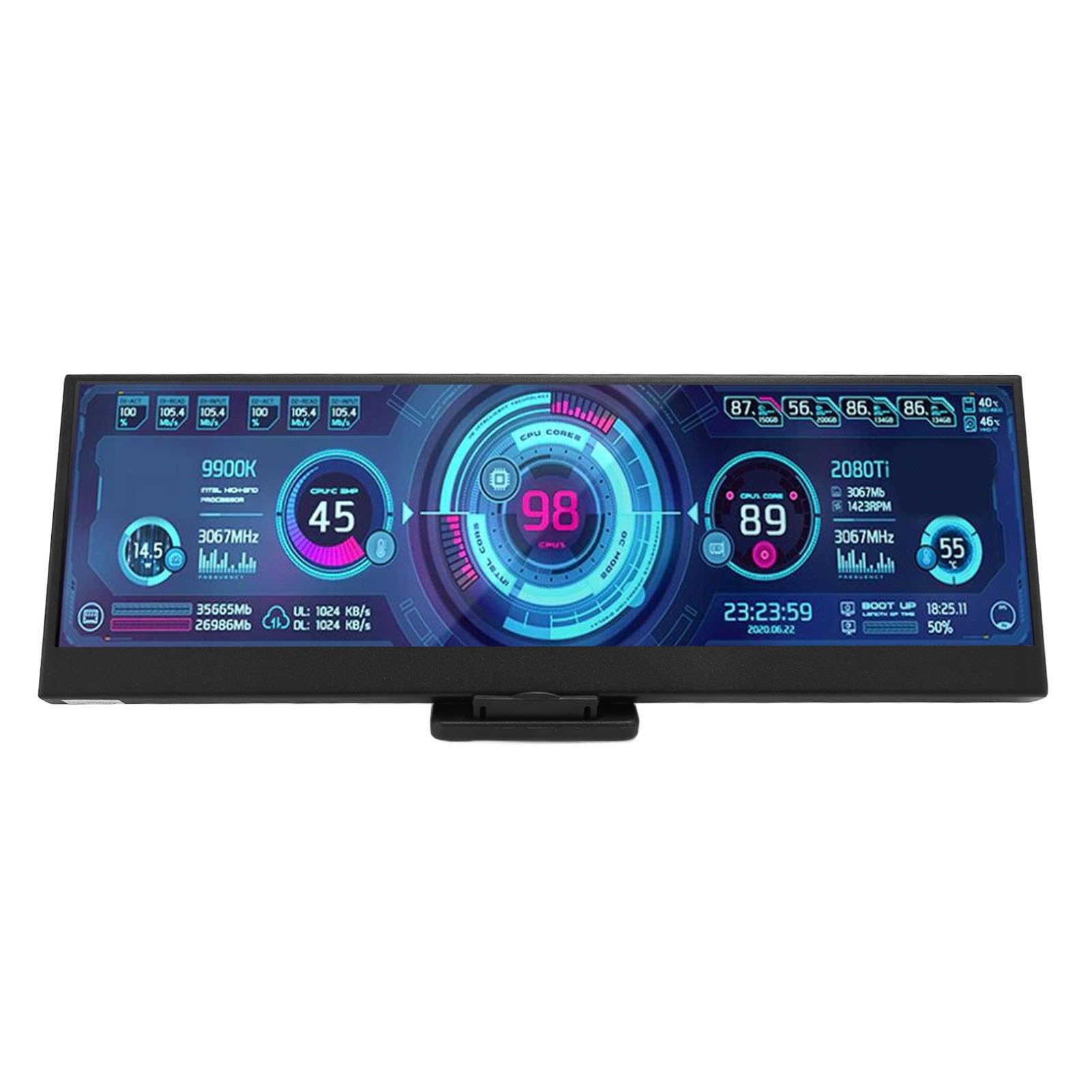 14 Inch LCD Secondary Display - Real-Time CPU GPU Temperature Monitor with Stretched Bar Design | Professional Computer Accessories for Gaming, Streaming & Workstation Setups