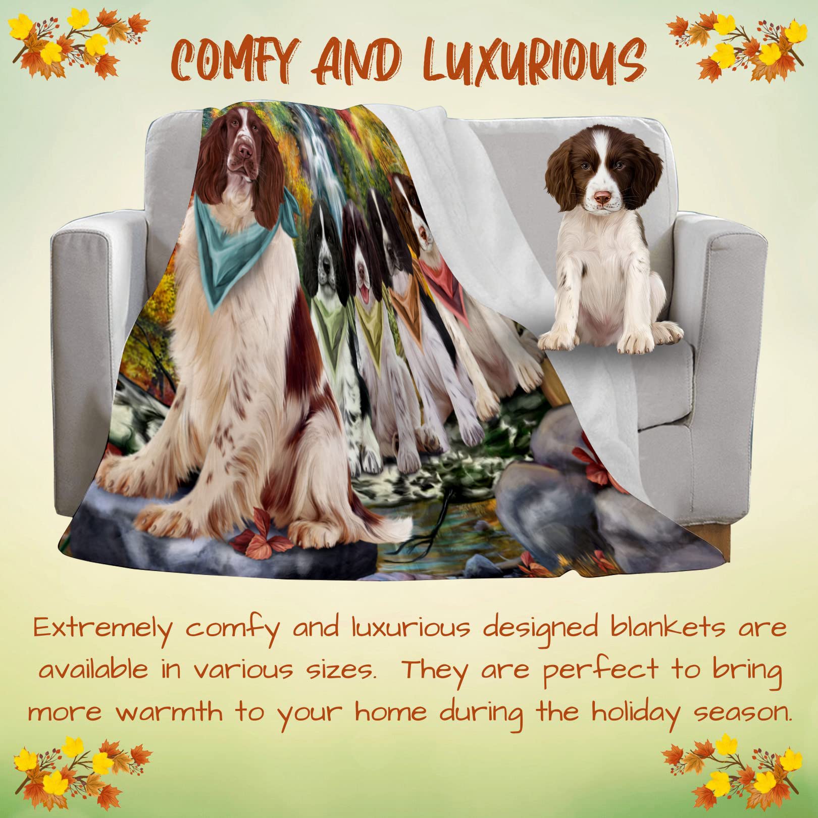 Scenic Waterfall Springer Spaniel Dog Blanket - Ultra Soft Lightweight Cozy Throw for Pets - Durable Woven Animal Theme Blanket (50x60) for Sofa, Couch, Bed & Travel | BLNKT57691