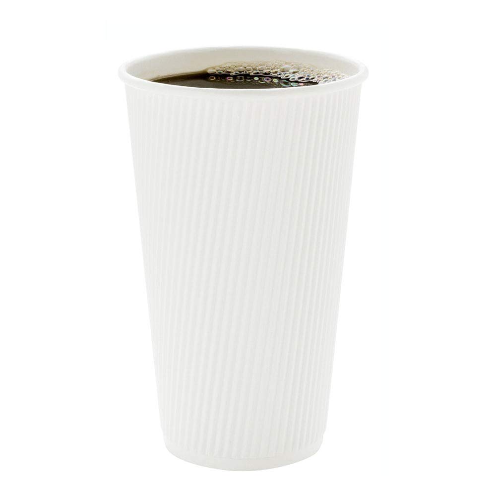16oz Disposable Coffee Cups - 25 Pack Insulated Ripple Wall Paper Cups for Hot Beverages | Rolled Rim, White Design | Perfect for Coffee, Tea, Cocoa in Cafes, Offices & Events (Lids Sold Separately)