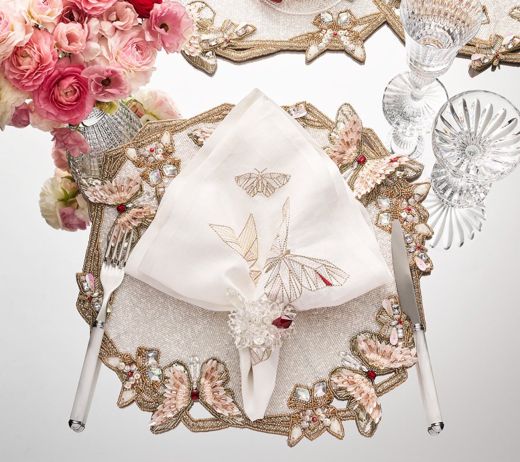 Elegant White & Blush Diamant Butterfly Placemats Set of 2 - Premium Gift Box Included - Perfect for Dining, Weddings & Home Decor