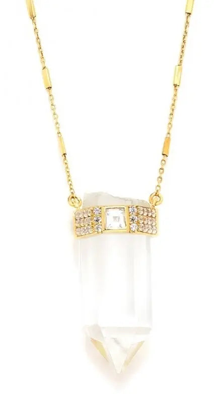 Nayla Jewelry Magical Queen Crystal Clear Quartz Bar Chain Necklace for Women - Elegant Statement Piece for Parties, Weddings & Special Occasions