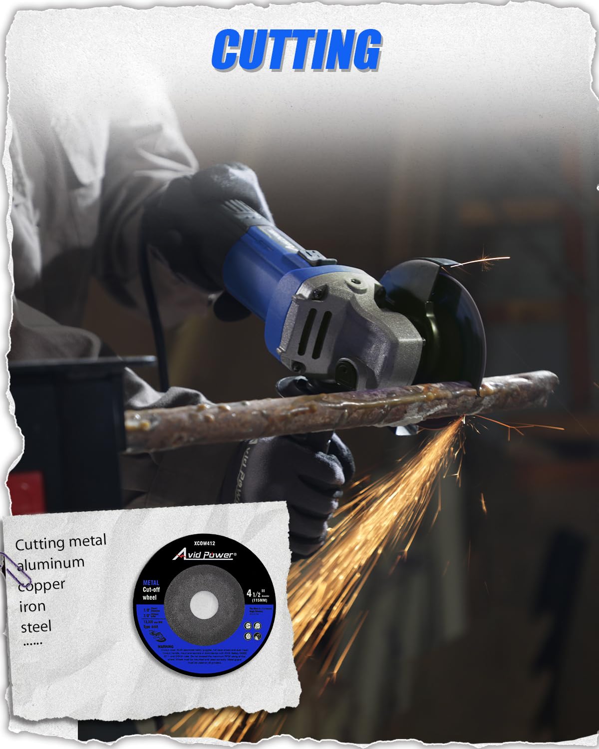 AVID POWER 7.5-Amp 4-1/2 Inch Angle Grinder with Grinding Wheels, Cutting Wheels & Flap Disc - Electric Power Tool for Metal Cutting, Grinding, Polishing & Rust Removal - Perfect for DIY Projects, Metalworking & Home Renovations - Blue