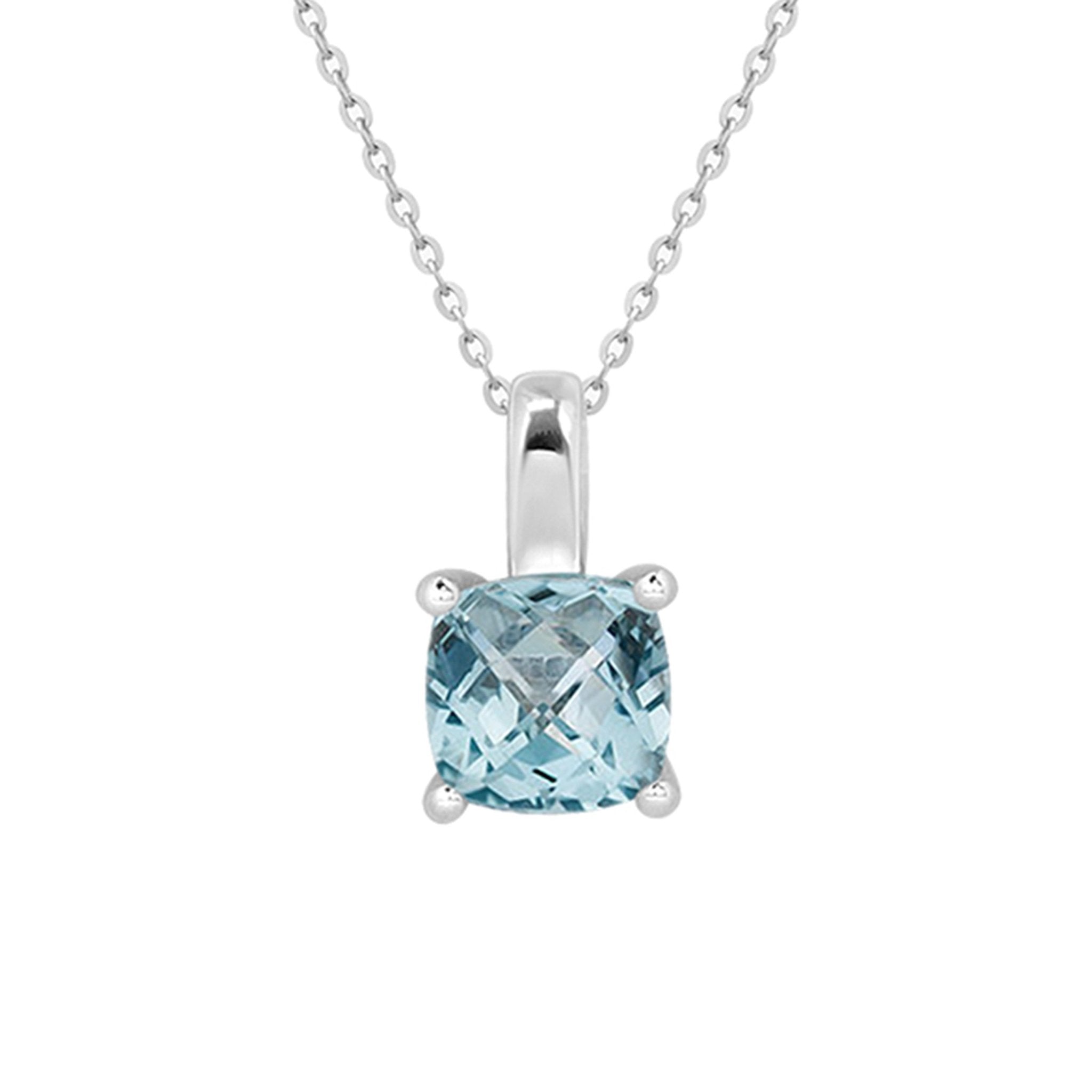 14k White Gold Cushion Cut Blue Topaz Pendant Necklace - Elegant Jewelry Gift for Women, Perfect for Weddings, Anniversaries & Special Occasions