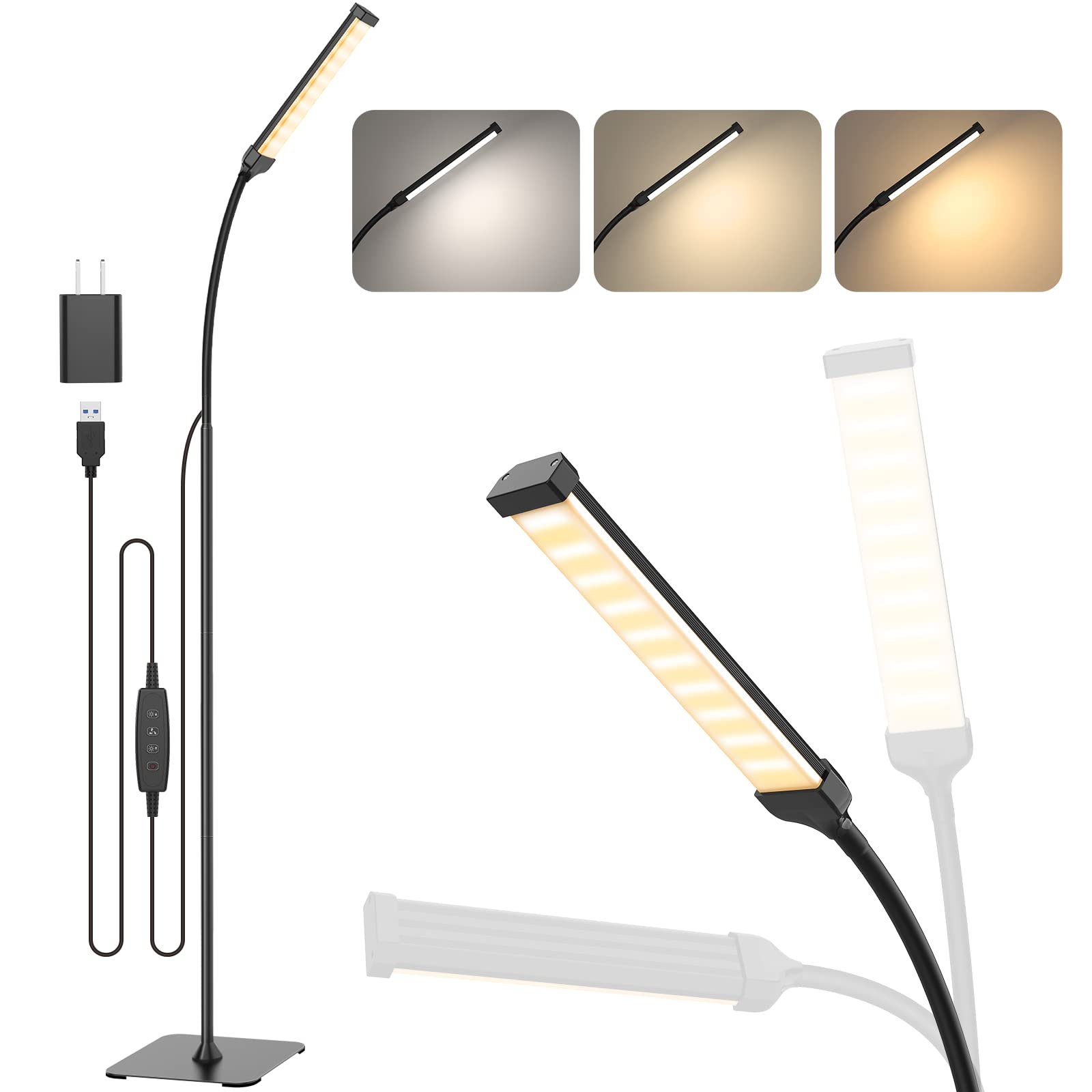 iFalarila 120 LED Floor Lamp with 3 Color Modes (3000K-6000K) & 10 Brightness Levels - Adjustable Gooseneck Standing Light for Reading, Working - Perfect for Living Room, Bedroom, Home Office and Study Areas