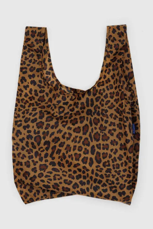BAGGU Standard Reusable Shopping Bag - Leopard Print | Eco-Friendly Foldable Tote for Groceries, Beach, and Travel