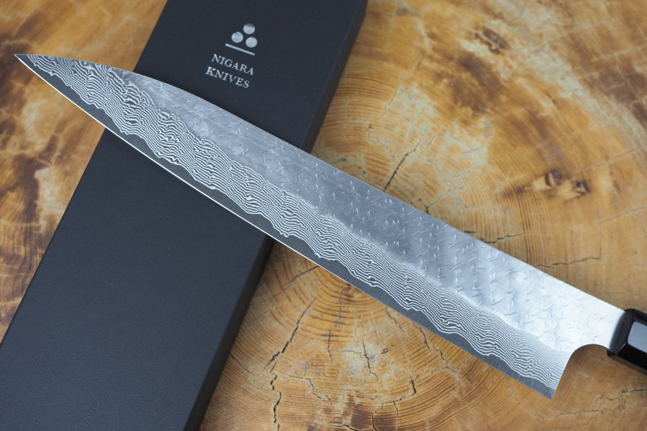 Nigara Hamono SPG Strix Damascus Sujihiki Knife - 27cm Ebony Handle Carving & Slicing Knife for Meat, Sushi & BBQ | Premium Japanese Damascus Steel Blade for Chefs & Home Cooking