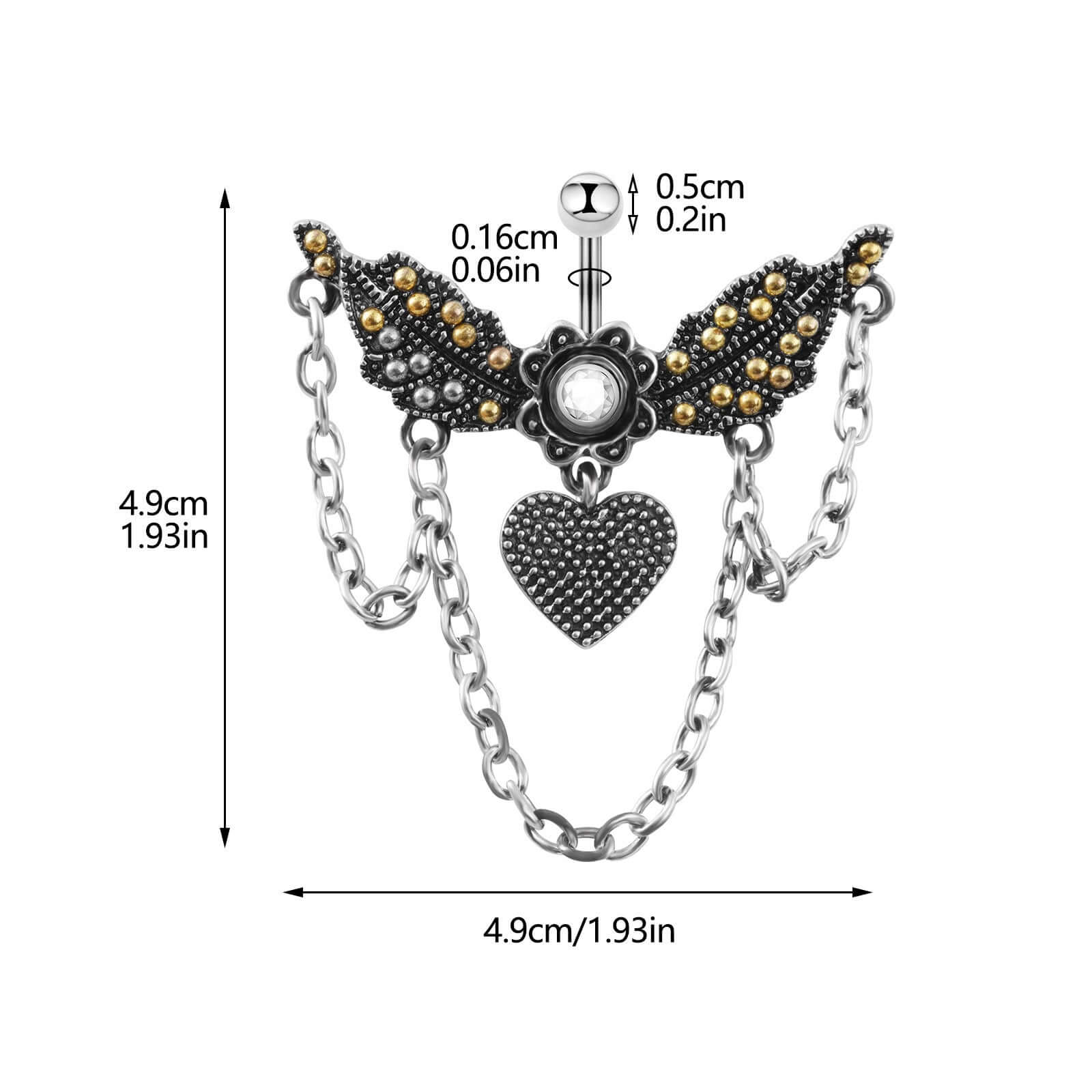 Angel Wings with Chain Dangle Navel Piercing Jewelry | SX0802 | Perfect for Belly Button Rings, Body Jewelry & Piercing Accessories
