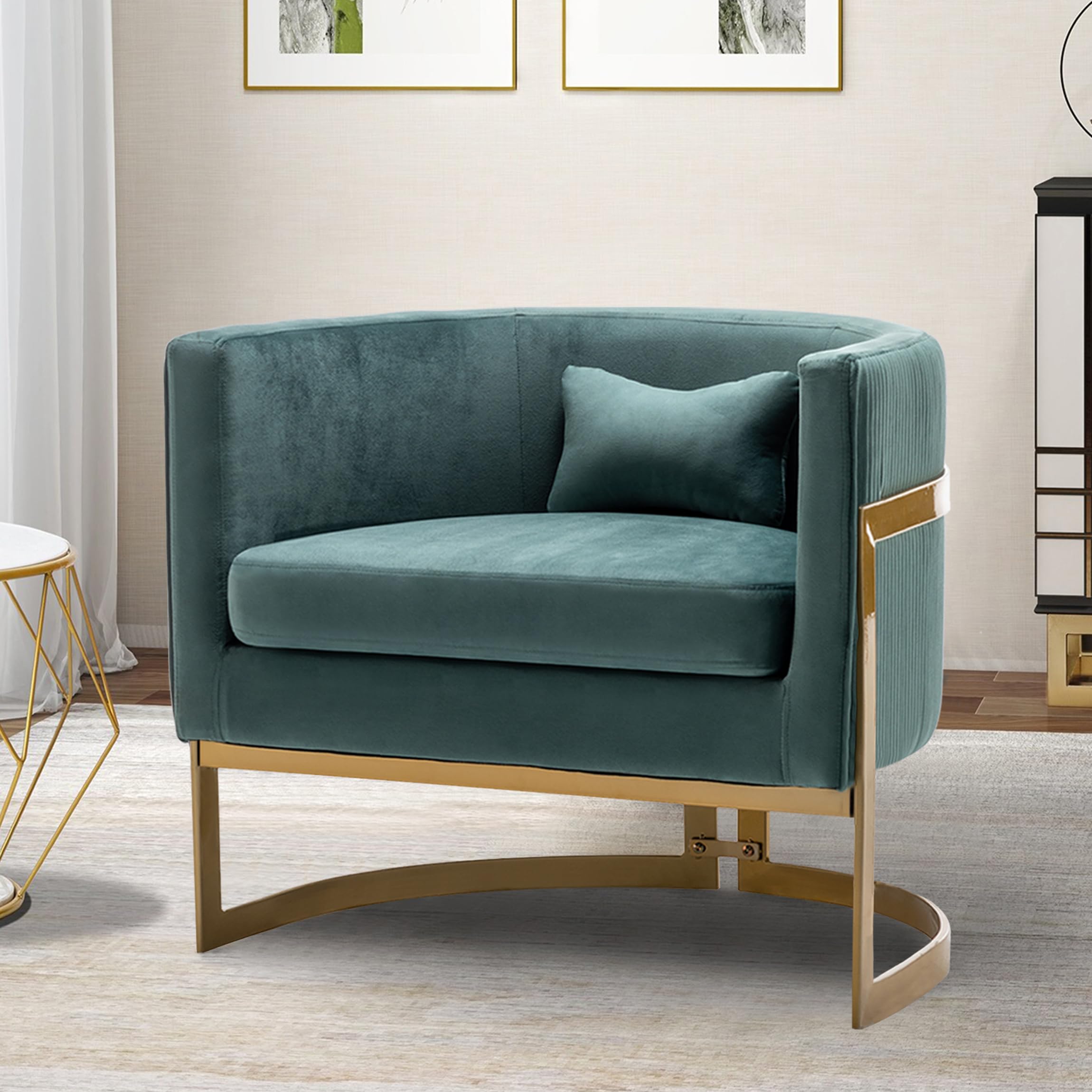 Velvet Accent Chair with Gold Legs - Modern Upholstered Armchair for Living Room, Bedroom & Office - Lake Blue Barrel Chair for Cozy Seating & Stylish Home Decor