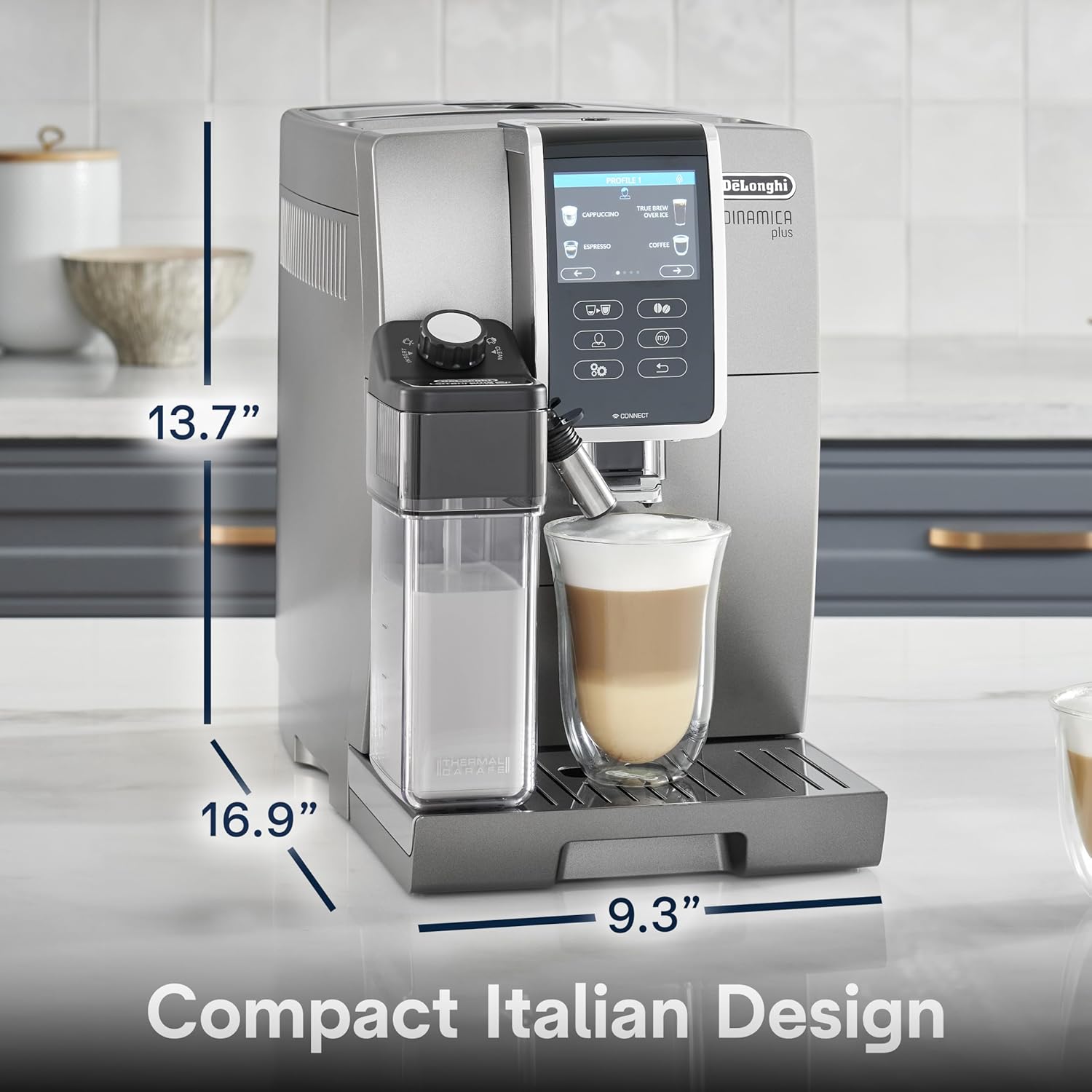 De'Longhi Dinamica Plus Automatic Espresso & Coffee Machine with Built-in Milk Frother, Color Touch Display - Perfect for Home, Office & Cafe Use