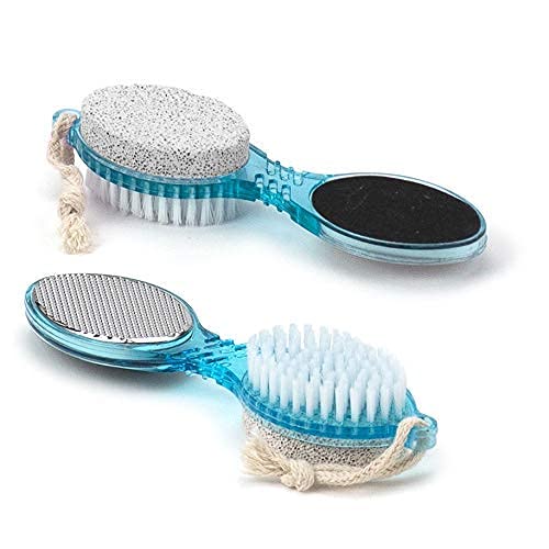4 in 1 Pedicure Brush & Foot Scrubber for Dead Skin Removal - Callus Remover, Pumice Stone & Foot Cleaner Tool - Multi Color (Pack of 2) for Soft Smooth Feet at Home Spa & Pedicure Care
