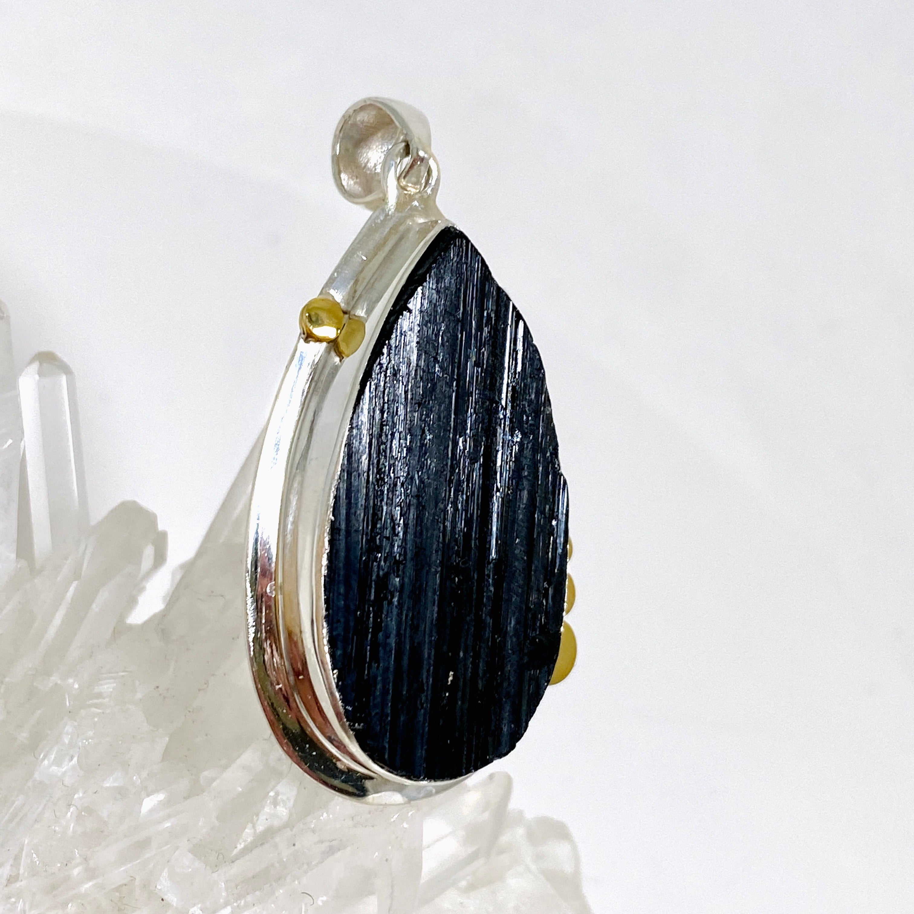 Black Tourmaline Teardrop Raw Pendant Necklace - Natural Healing Crystal Jewelry KPGJ4600 | Spiritual Protection & Energy Cleansing
