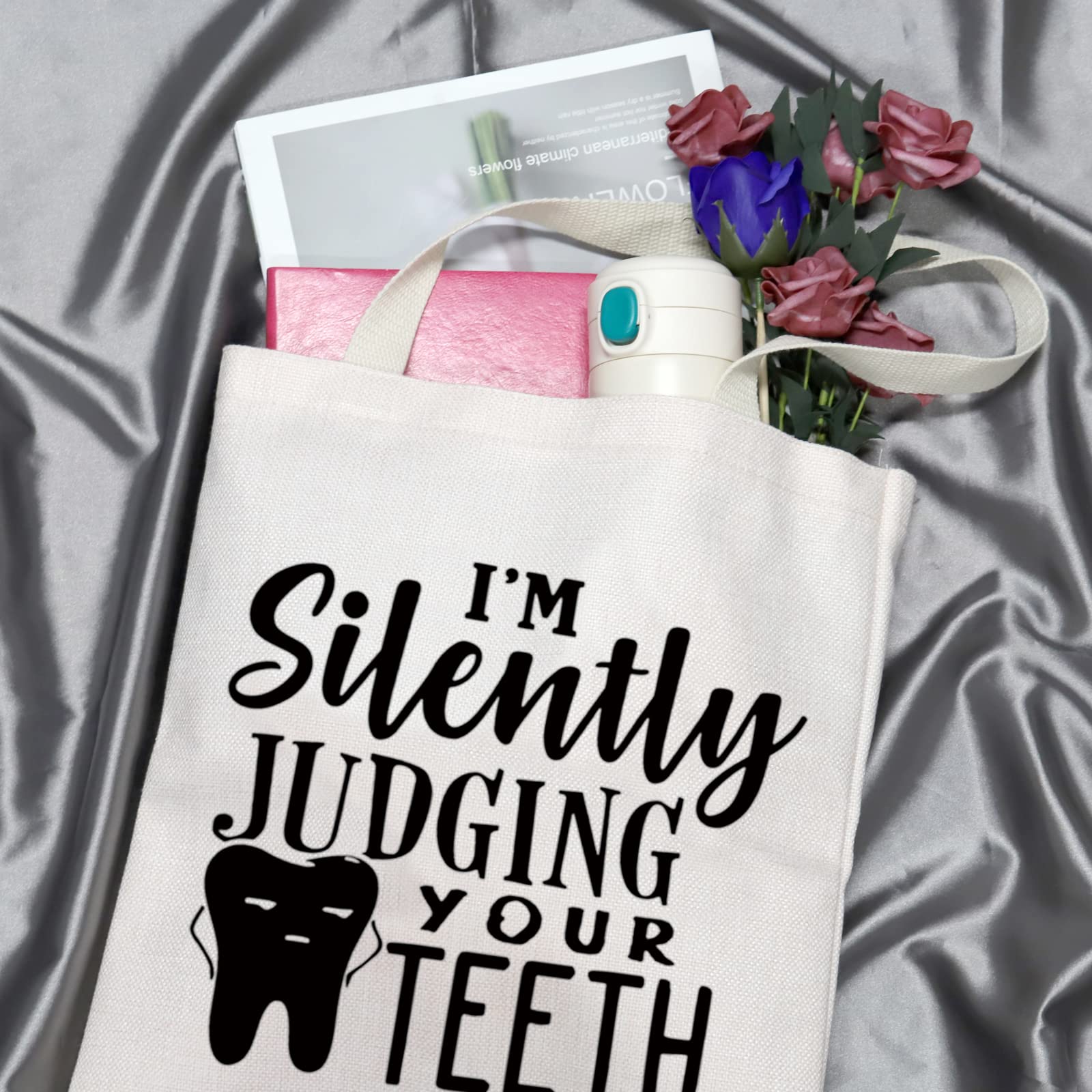 Dentist Gift for Dental Hygienist & Assistant - Funny 'I'm Silently Judging Your Teeth' Graduation Tote Bag - Perfect for Dental School Graduates, Appreciation Gifts & Office Humor