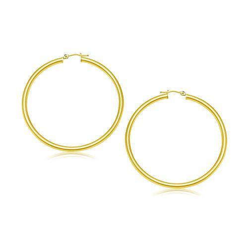 14K Yellow Gold Polished Hoop Earrings - 30mm Classic Circle Earrings for Women | Perfect for Everyday Wear, Parties & Special Occasions