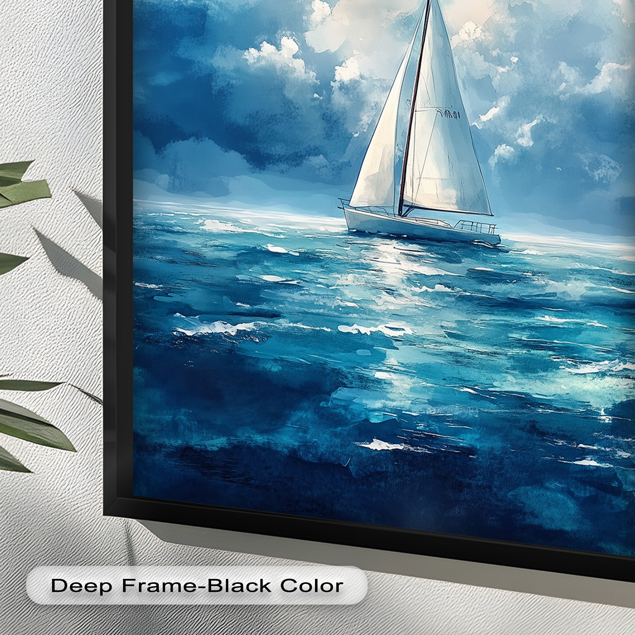 Blue Sky White Sailboat Oil Painting - Handmade Nautical Wall Art for Living Room, Bedroom & Office Decor