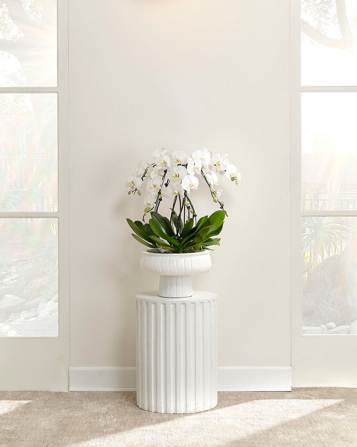 Modern Fluted Column Side Table - White Accent Table for Living Room, Bedroom & Entryway | Small End Table with Sculptural Base | Perfect for Home Decor & Stylish Furniture Arrangement