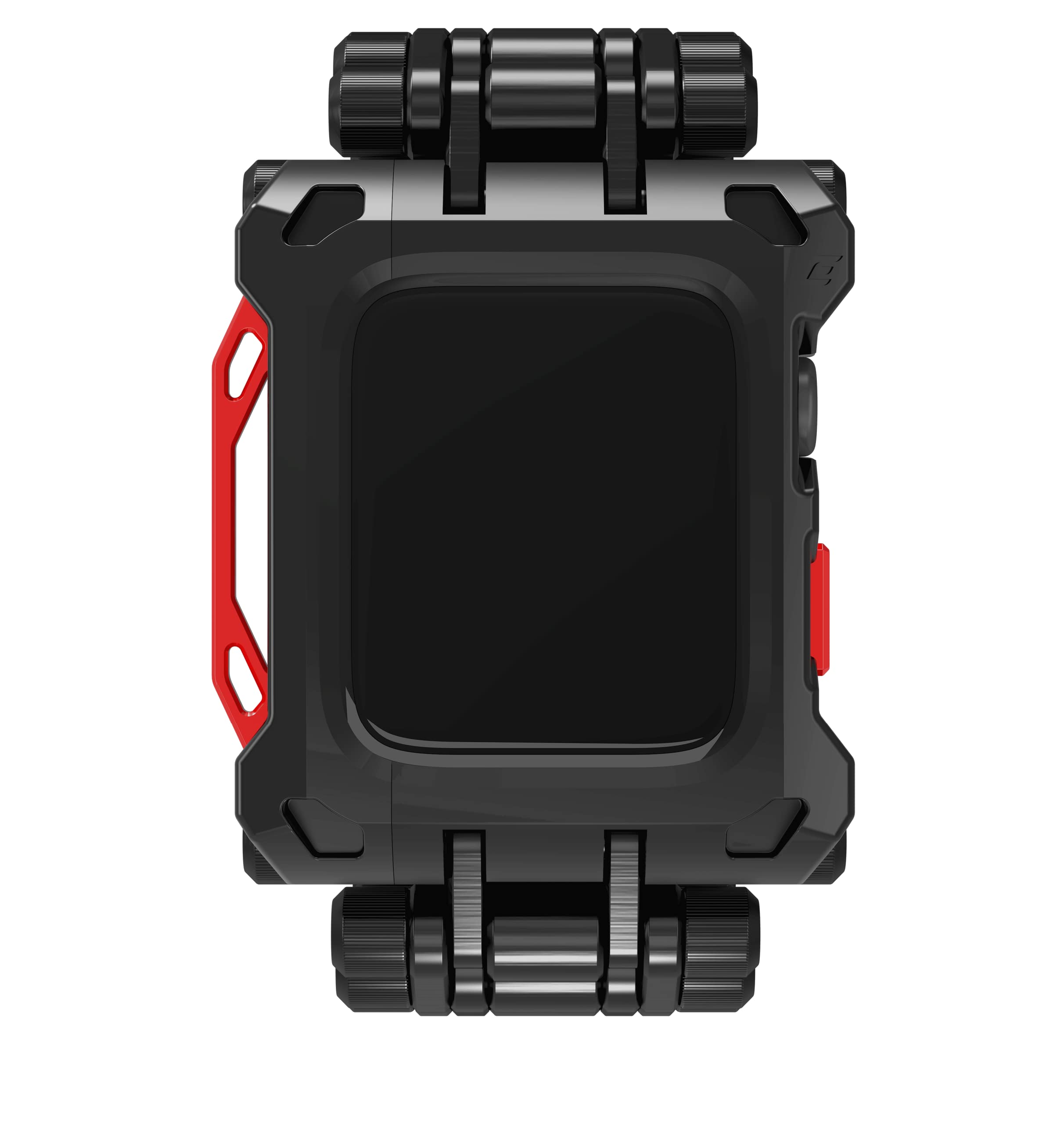 Premium Heavy Duty Metal Watch Band for Apple Watch Series 7/8 (45mm) - Adjustable Sizing Links, Bold Unique Design in Black (EMT-522-258AZ-01) - Perfect for Outdoor Adventures, Workouts & Everyday Wear