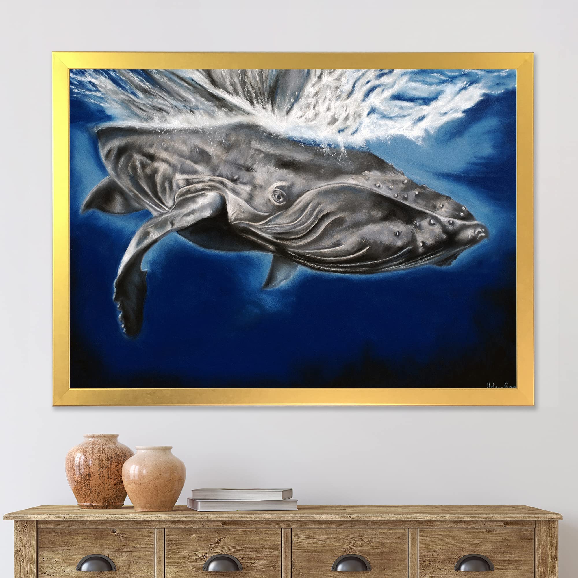 Humpback Whale Framed Wall Art - Coastal & Nautical Decor for Living Room, Bedroom or Office | Ocean Themed Home Decoration