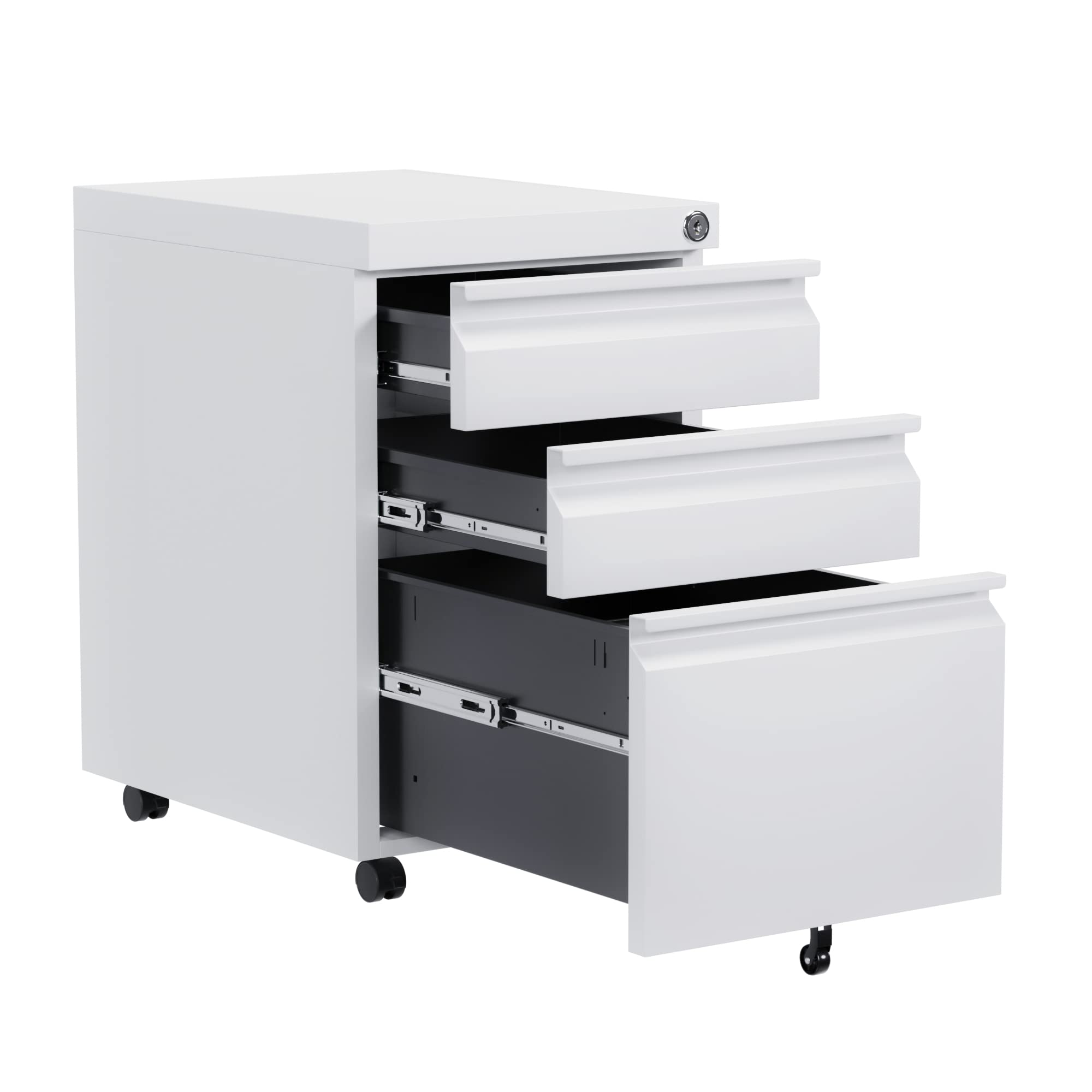 REEMOON 3-Drawer Lockable Mobile File Cabinet - Steel Rolling Storage Organizer for Office & Home - Under Desk Filing Cabinet for Legal/Letter Documents - White (Pre-Assembled) - Perfect for Small Spaces & Workspace Organization