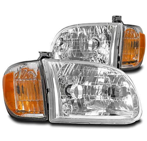 Replacement Chrome Headlights Headlamps for 2000-2004 Toyota Tundra Regular/Access Cab - Durable & Bright LED Upgrade for Night Driving & Off-Road Adventures