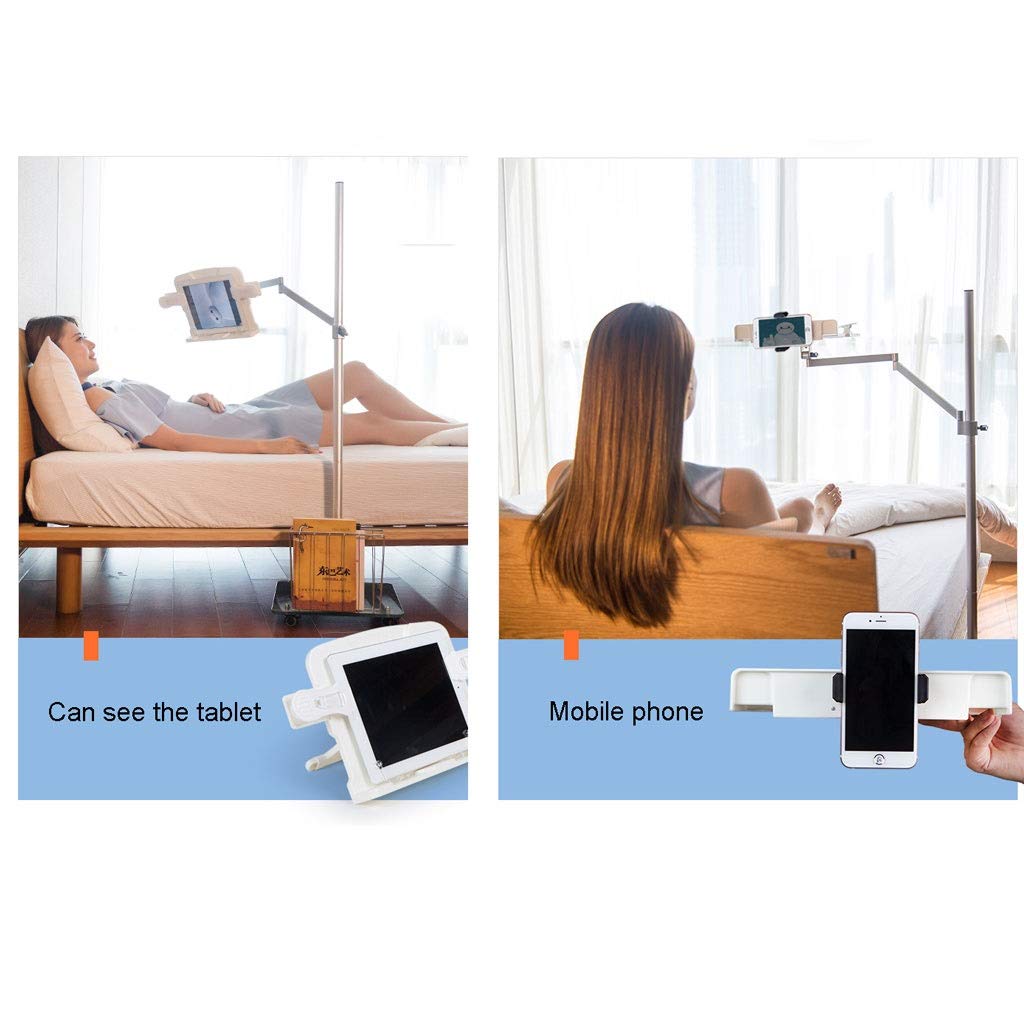 Adjustable 360° Rotating Book Stand - Portable Multifunctional Cookbook Holder with Retractable Lift, Reading Shelf, Built-in Lamp & Book Basket (White) - Perfect for Kitchen, Office & Study Desk Reading