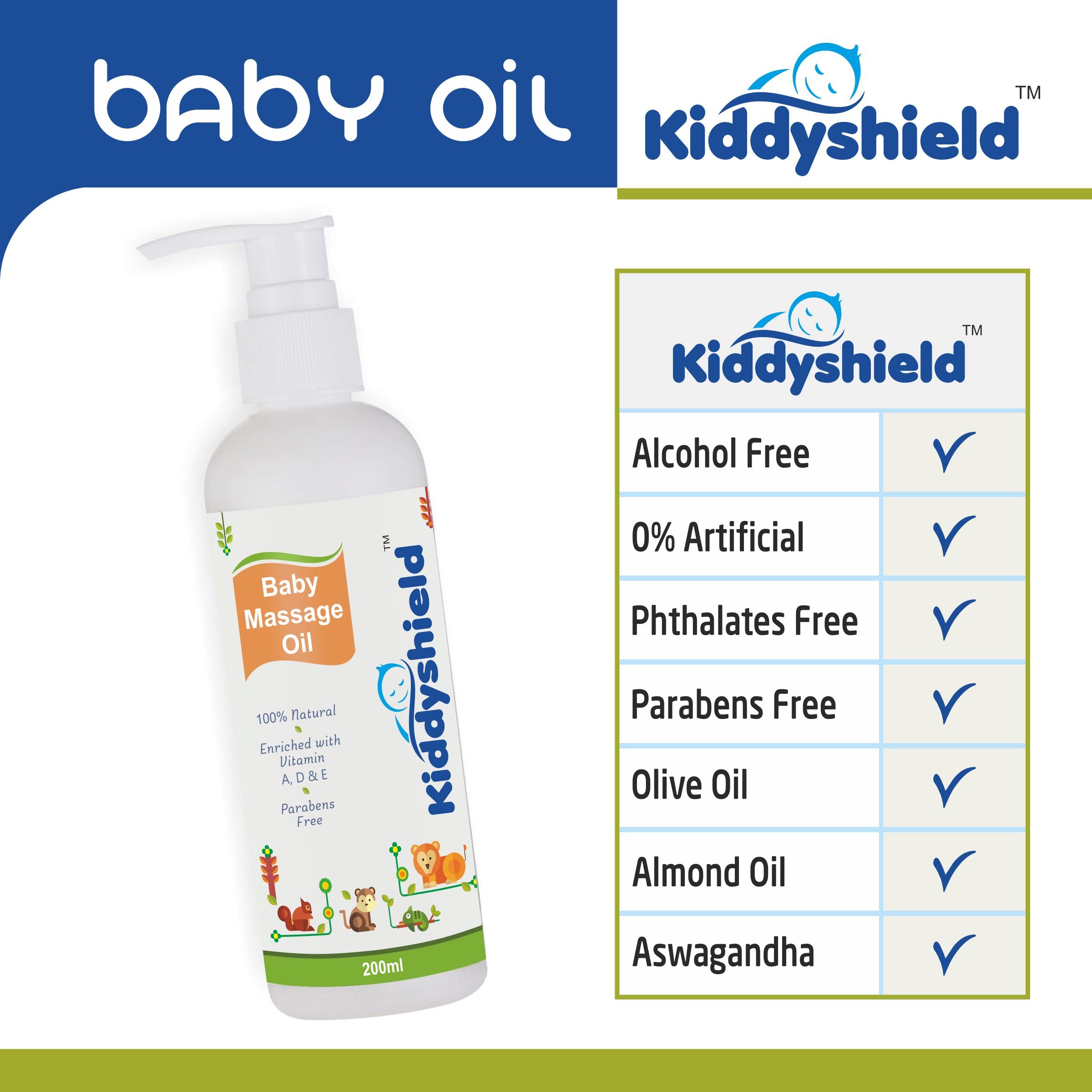Organic Baby Massage Oil for Newborn to 12 Years - Kiddyshield 100% Natural Gentle Skin Care - Perfect for Relaxation, Bonding & Baby Massage Therapy (4oz Bottle)