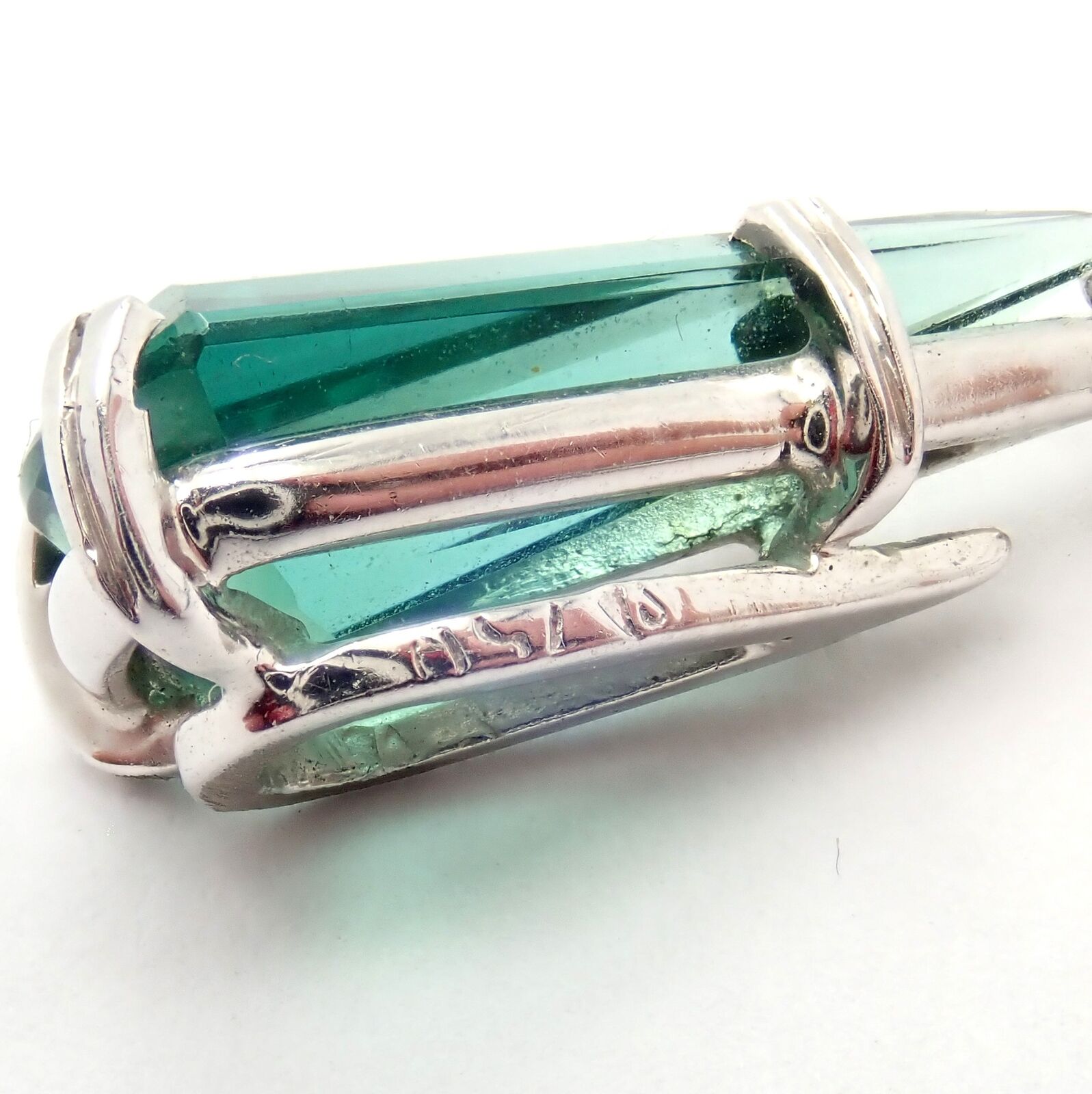 Authentic H. Stern 18K White Gold Diamond & Blue Green Tourmaline Necklace - Luxury Fine Jewelry for Women, Perfect for Weddings, Anniversaries & Special Occasions