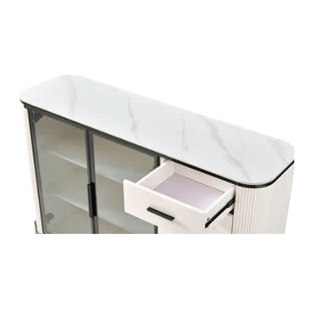 Maurille White Buffet Hutch 140cm - Modern Sideboard Cabinet with Storage for Dining Room, Kitchen & Living Room - Perfect for Home Decor & Entertaining