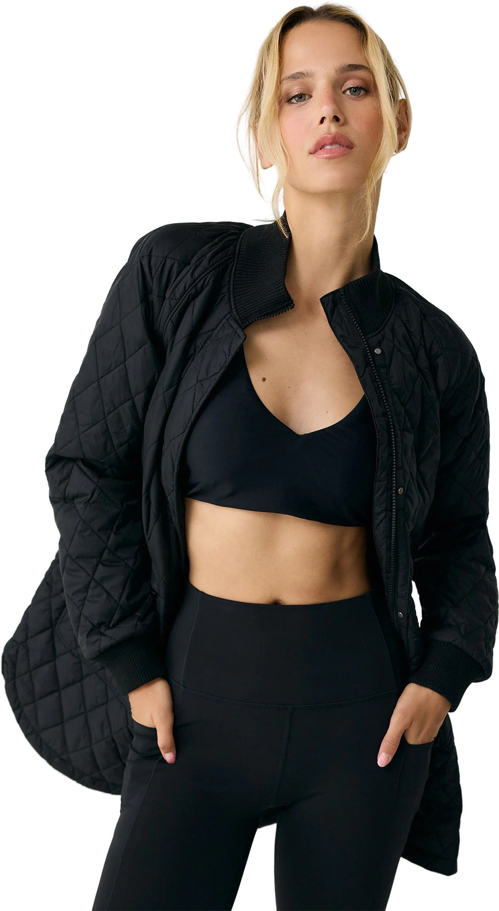 Women's 3/4 Sleeve Bomber Jacket - Aviator Blouson Style Lightweight Jacket for Casual Wear & Outdoor Activities