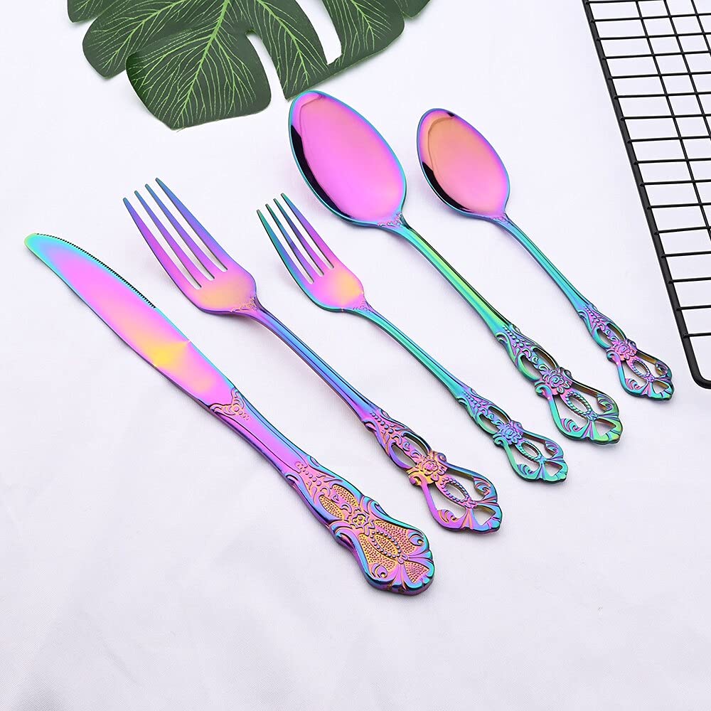 30-Piece Stainless Steel Silverware Set - Knife, Fork & Spoon Cutlery for Home, Kitchen & Dining | Durable Flatware for Everyday Use, Parties & Restaurants | BY ZZYY (Black)