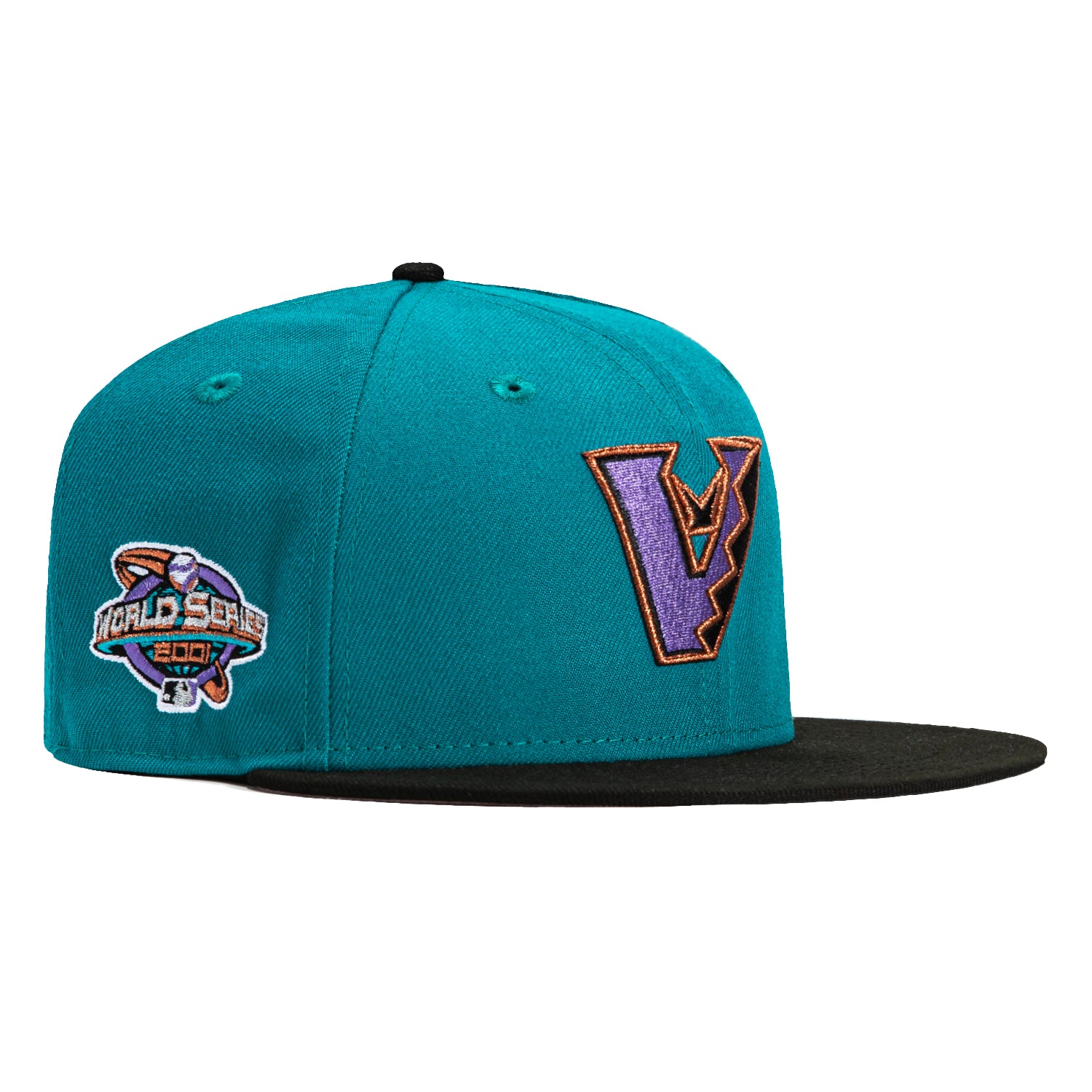 New Era 59Fifty Arizona Diamondbacks 2001 World Series Patch Upside Down Snapback Hat - Teal, Black & Purple Colors - Perfect for Baseball Games, Fan Collections & Streetwear Fashion