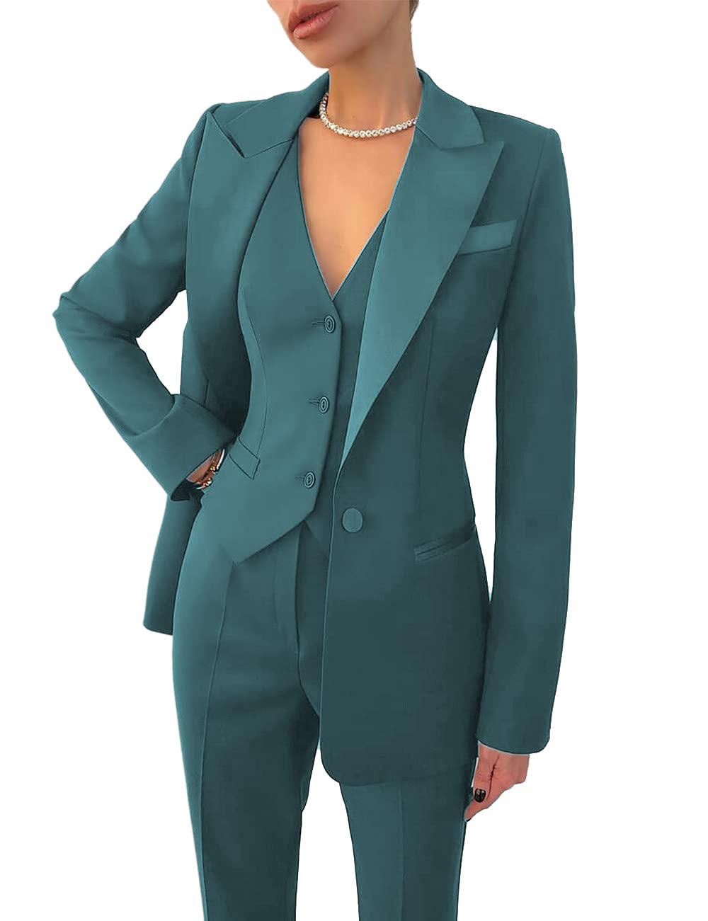JinXuanYa Women's Business Suit Slim Fit 3-Piece Blazer & Pants Set for Office Work