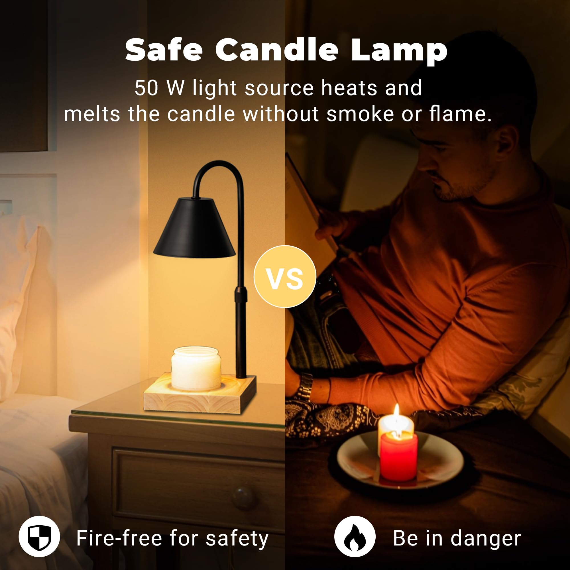 Black Dimmable Candle Warmer Lamp with Adjustable Height & Timer - Wooden Base Wax Melter for Scented Candles (Includes 2 Bulbs) - Perfect for Home Decor, Aromatherapy & Relaxation