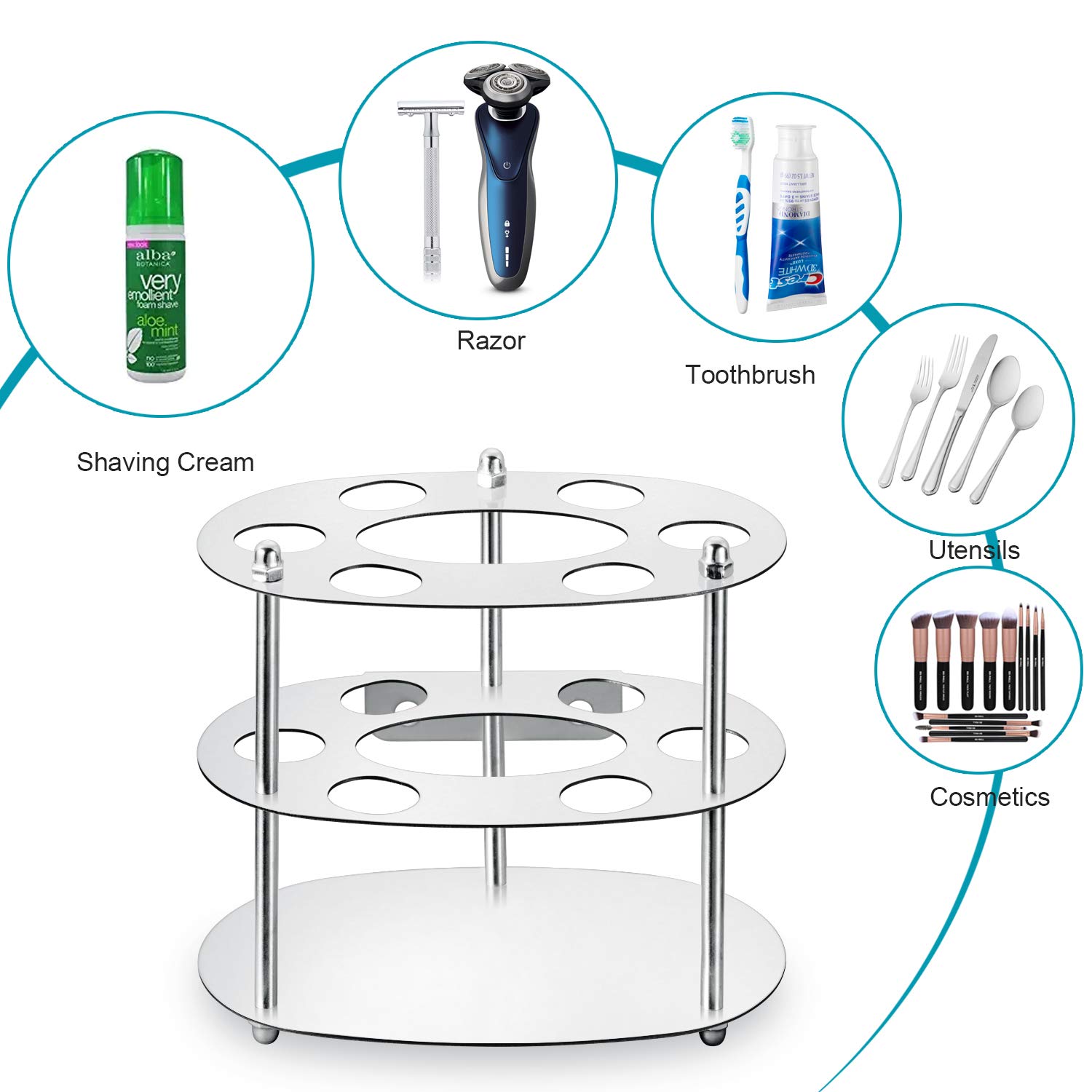 Stainless Steel Toothbrush Holder & Toothpaste Stand - Bathroom Organizer for Kids & Adults, Multifunctional Storage Rack (Silver) - Perfect for Countertop, Vanity & Travel Use
