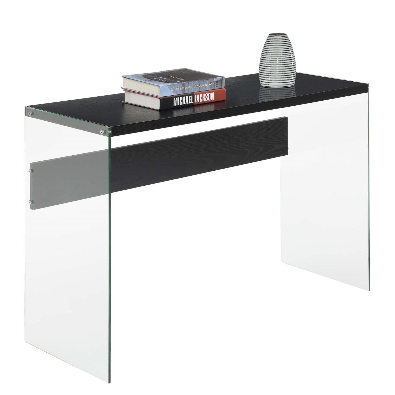 Modern Glass Console Table & Desk - Black Frame with Tempered Glass Top - Perfect for Entryway, Living Room, or Home Office Decor