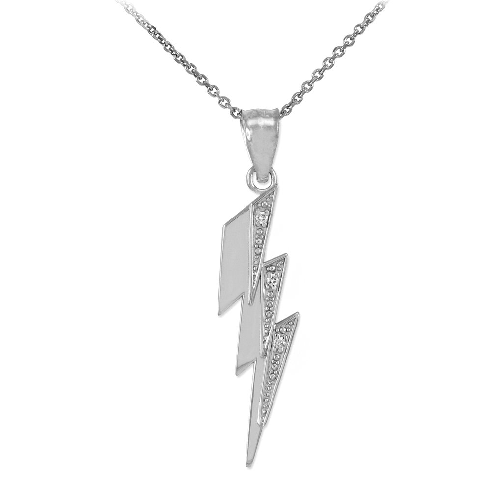 14K White Gold Diamond Lightning Bolt Pendant Necklace for Women - Elegant Jewelry Gift for Birthday, Anniversary & Special Occasions