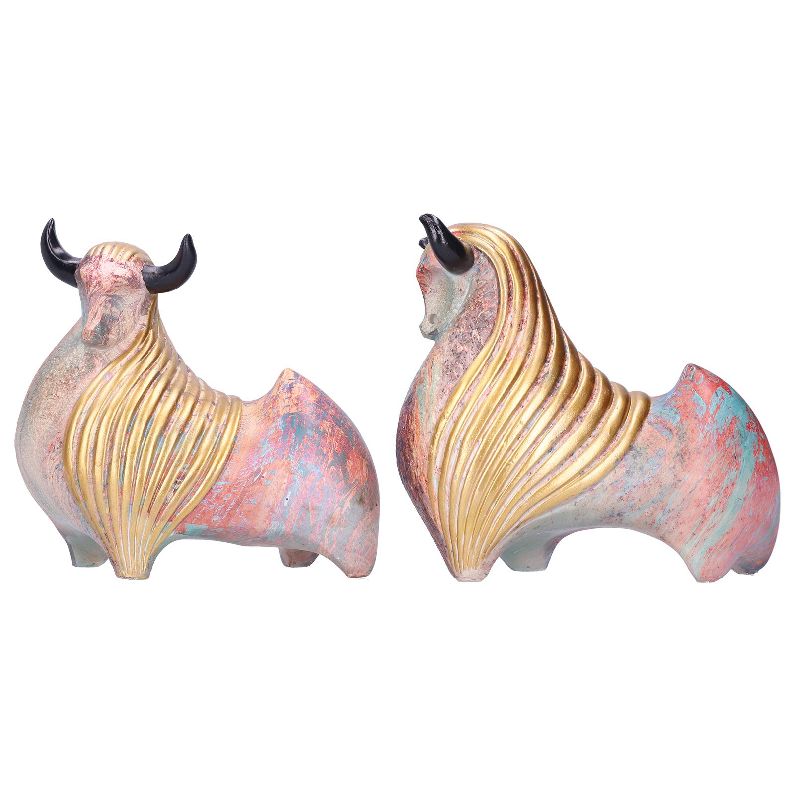 GLOGLOW 2-Piece Bull Sculpture Set - Handcrafted Resin OX Statue, Nordic Style Animal Figurine for Home & Office Decor - Perfect for Bookshelf, Coffee Table, and Mantel Display