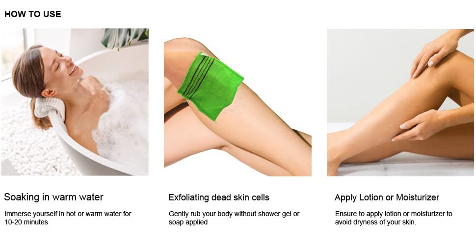Exfoliating Bath Towel Set - 4 Pack Green Songwol Korean Washcloths for Dead Skin Removal & Body Scrub | Spa, Shower & Korean Skincare Routine