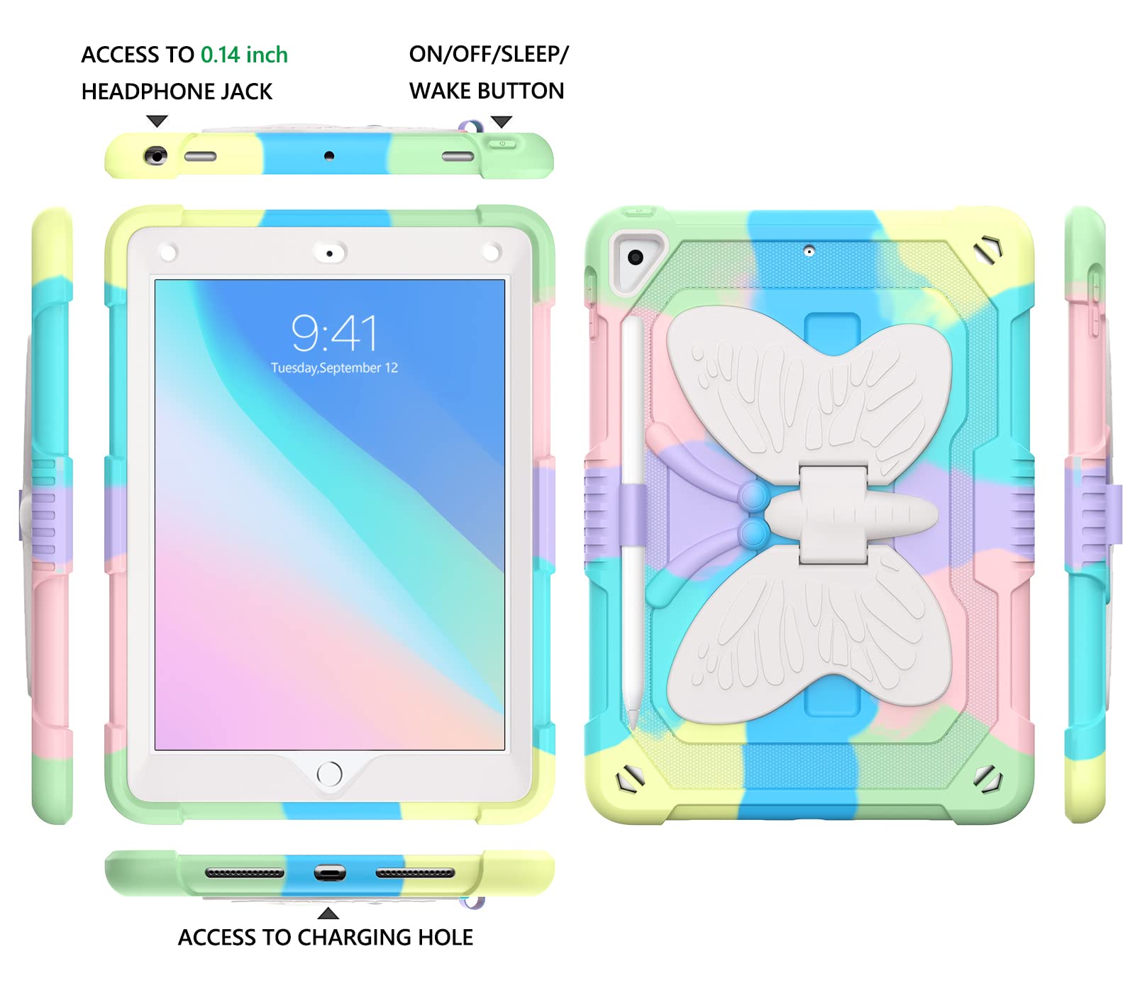 GUAGUA Kids Shockproof iPad Case - Compatible with iPad Air 2, iPad 5th/6th Gen (2017/2018) & iPad Pro 9.7