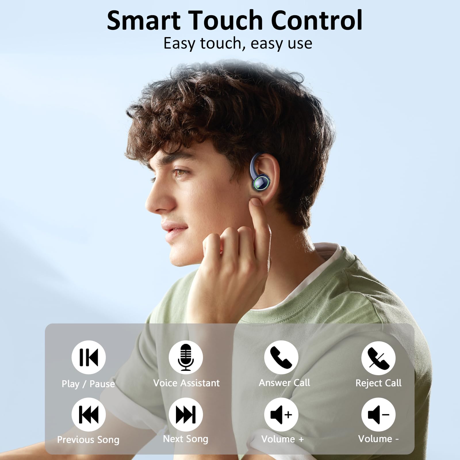 Wireless Bluetooth 5.3 Earbuds with ENC Noise Cancelling Mic - 50H Playtime HiFi Stereo Sports Earphones, IP7 Waterproof Over-Ear Headset with Secure Earhooks for Running, Gym Workouts & Fitness Activities | Perfect for Jogging, Cycling & Outdoor Sports