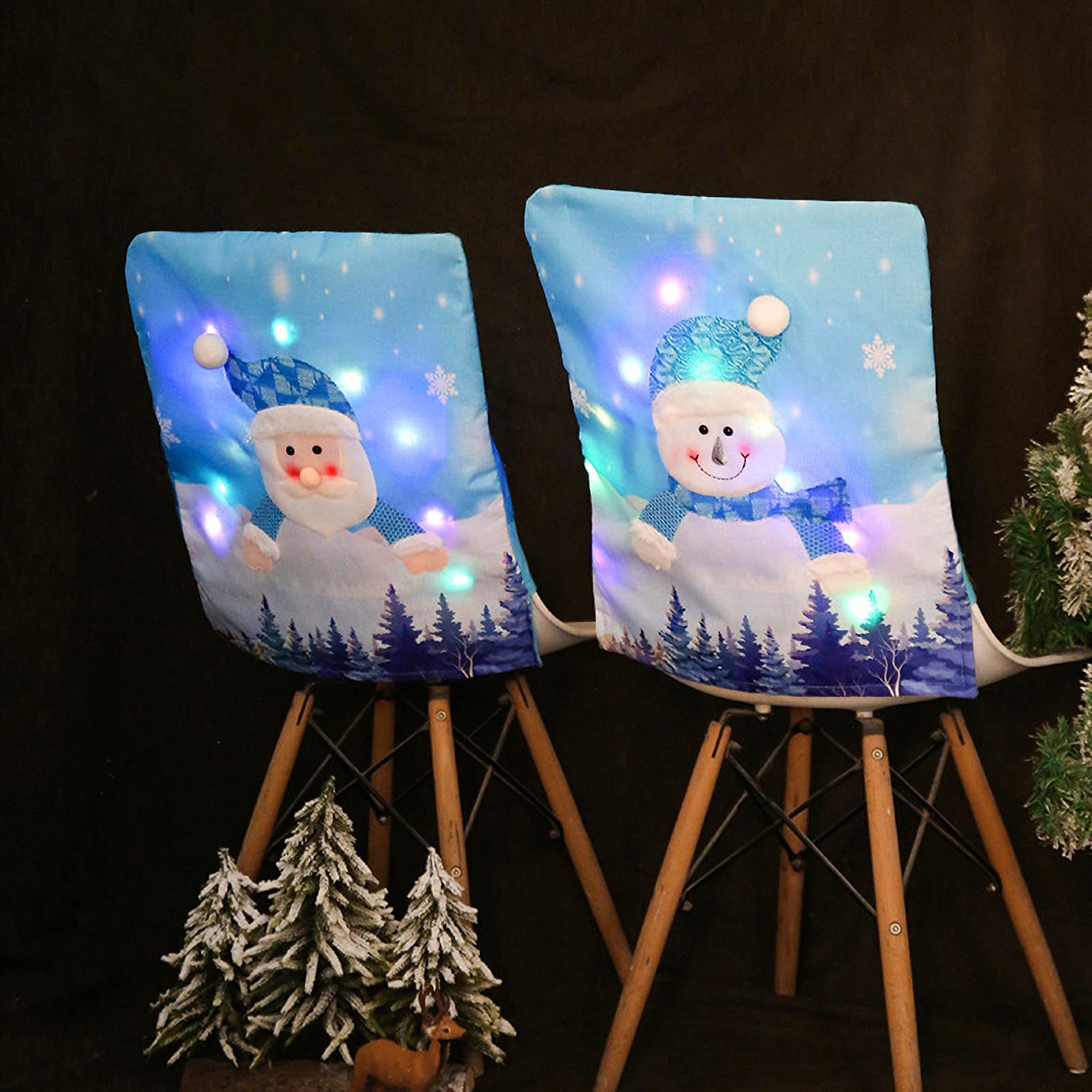 UELEGANS 2 Pack Christmas Chair Back Covers - Santa Claus LED Lighted Chair Slipcovers, Non-Woven Xmas Dining Chair Decor for Holiday Parties, Home & Hotel Decorations | Perfect for Christmas Dinner, Festive Gatherings & Winter Celebrations