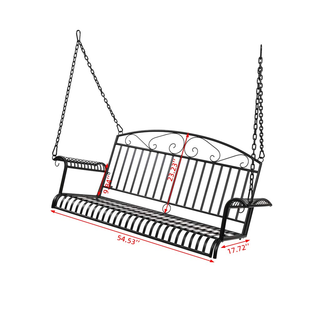 **Heavy Duty Metal Porch Swing - Outdoor Hanging Bench Chair for Patio, Garden, Yard, Deck & Backyard - Durable Steel Frame & Weather-Resistant Finish (Stand Not Included) - Perfect for Relaxing, Lounging & Enjoying Nature**