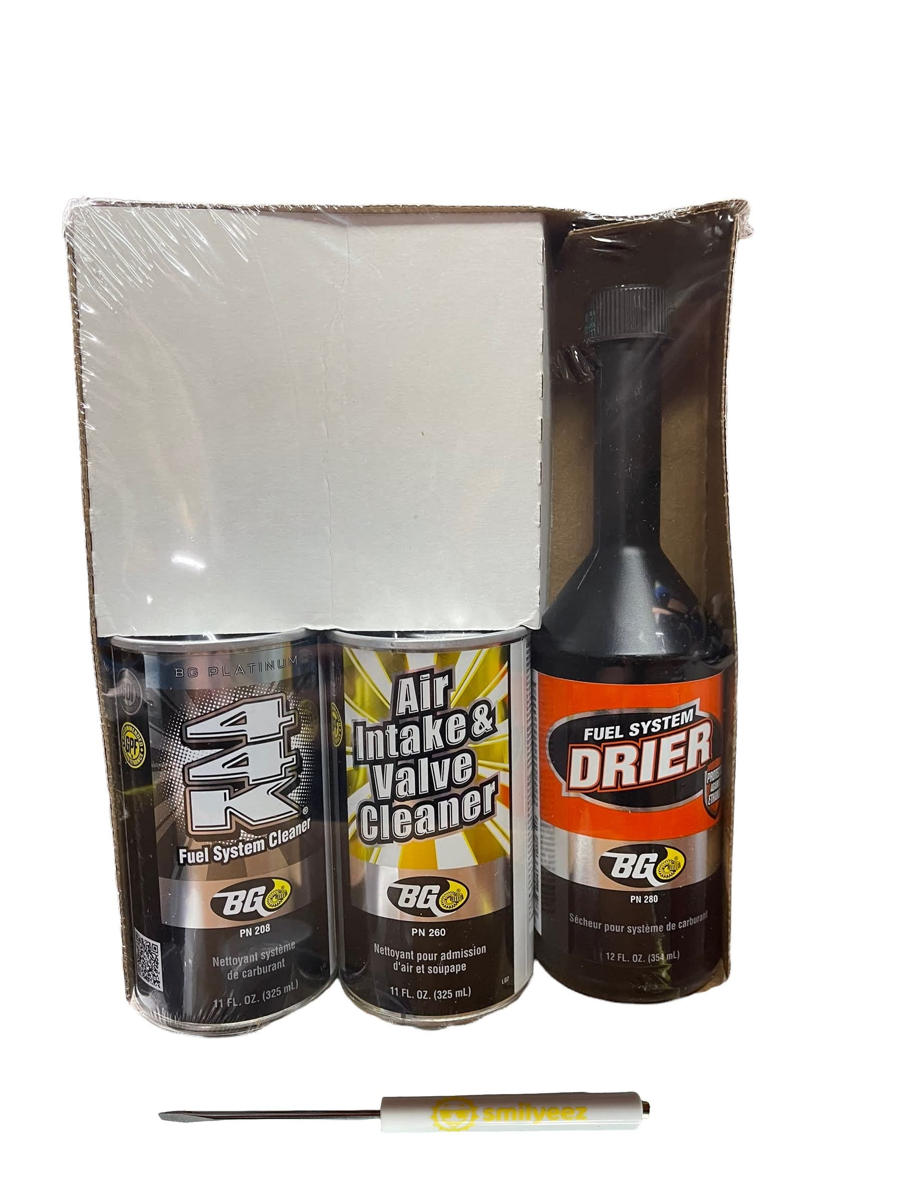 Smilyeez BG K2952 GDI Induction Cleaning Kit - Includes Platinum 44K PN 208, GDI Cleaner PN 260, Fuel Drier PN 280 & Pocket Screwdriver (1 Pack) | Professional Fuel System Maintenance for Cars, Trucks & SUVs | Restores Engine Performance & Improves MPG