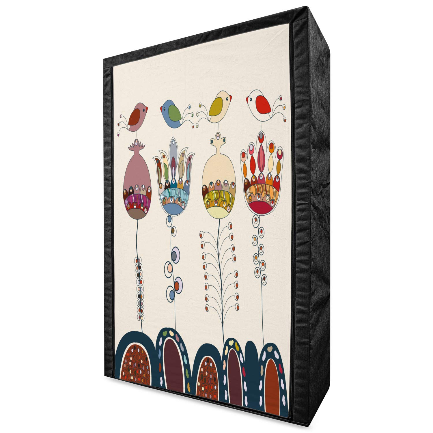Ambesonne Garden Portable Fabric Wardrobe - Colorful Cartoon Landscape with Flowers & Birds - 42.5