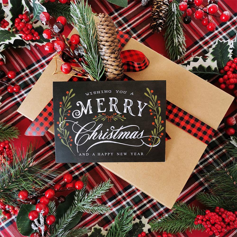 Winlyn 120-Piece Christmas Card Set with Envelopes & Stickers - 6 Vintage Chalkboard Design Holiday Greeting Cards Bulk Pack for Xmas, Winter Festivals, Office Parties & Family Gatherings