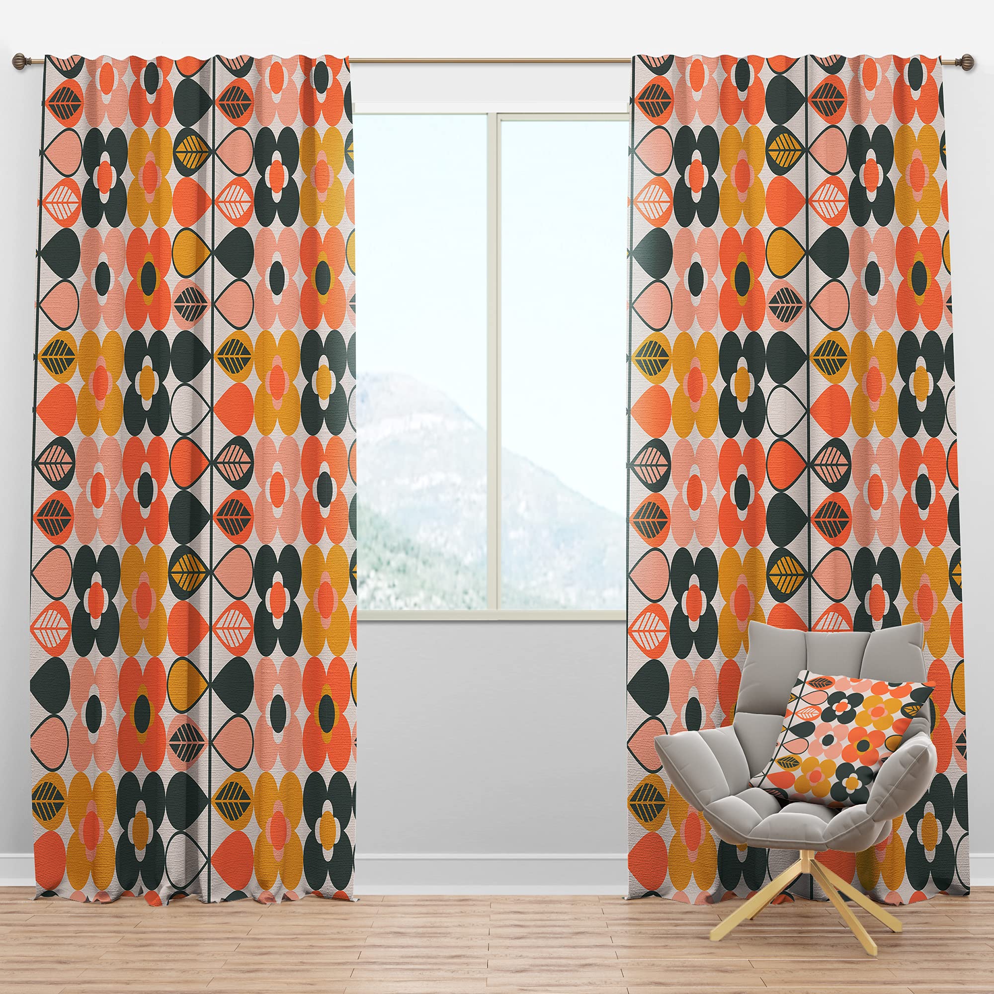 DesignQ Blackout Curtains - Botanical Retro Design Thermal Insulated Single Panel (52x108) for Bedroom & Living Room | Noise Reducing & Energy Saving Window Treatments for Home Decor