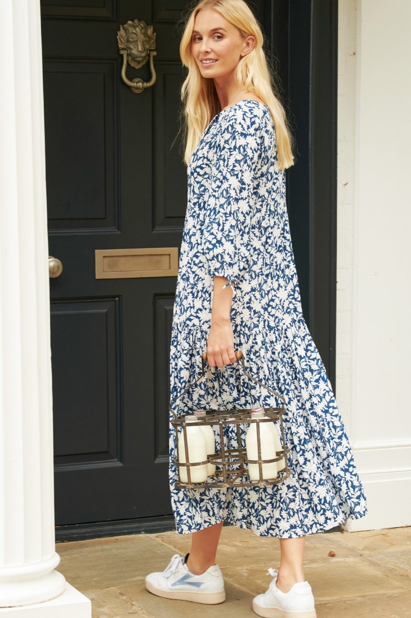 Virginia EcoVero™ Midi Dress - Sustainable Navy & White Floral Summer Dress for Women | Beach Wedding, Garden Party & Casual Outings