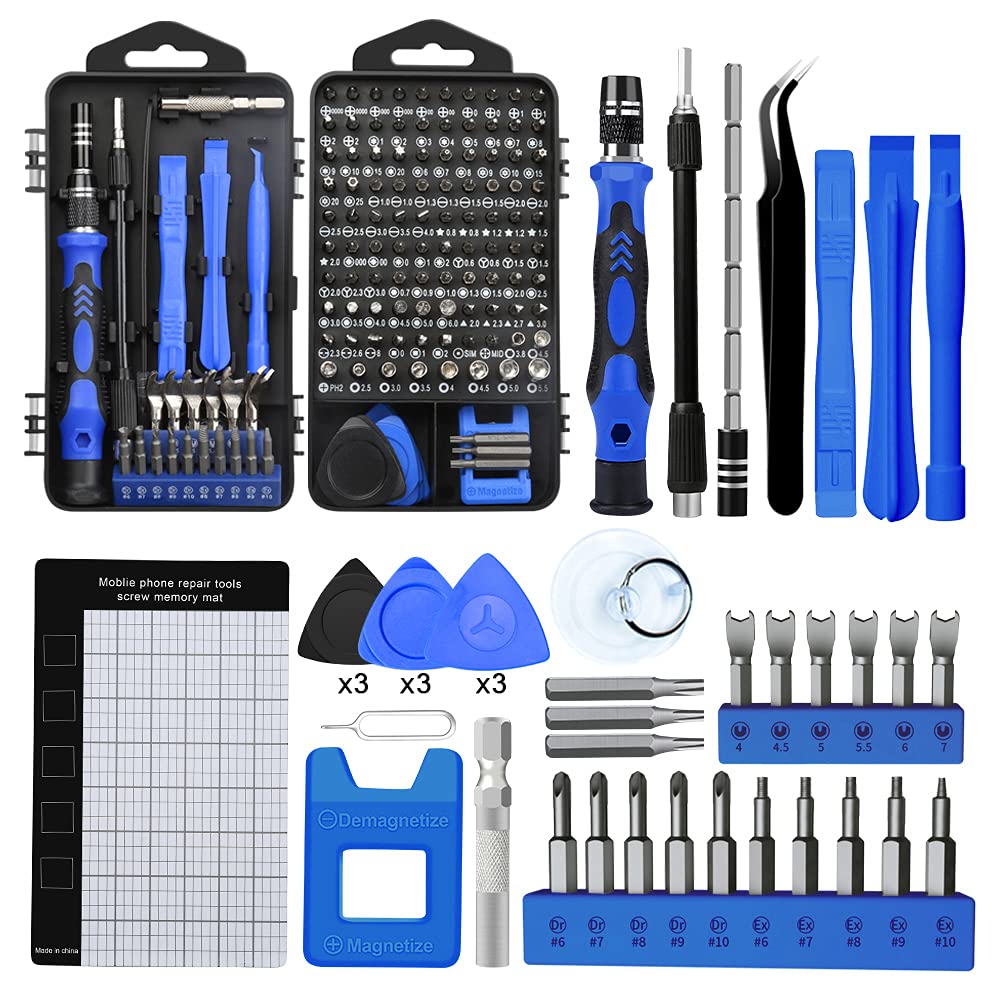 138 in 1 Precision Magnetic Screwdriver Set - Professional DIY Repair Tool Kit for Electronics with Portable Case - Perfect for iPhone, MacBook, Laptop, PC, Tablet, Watch & Glasses Repair - Blue