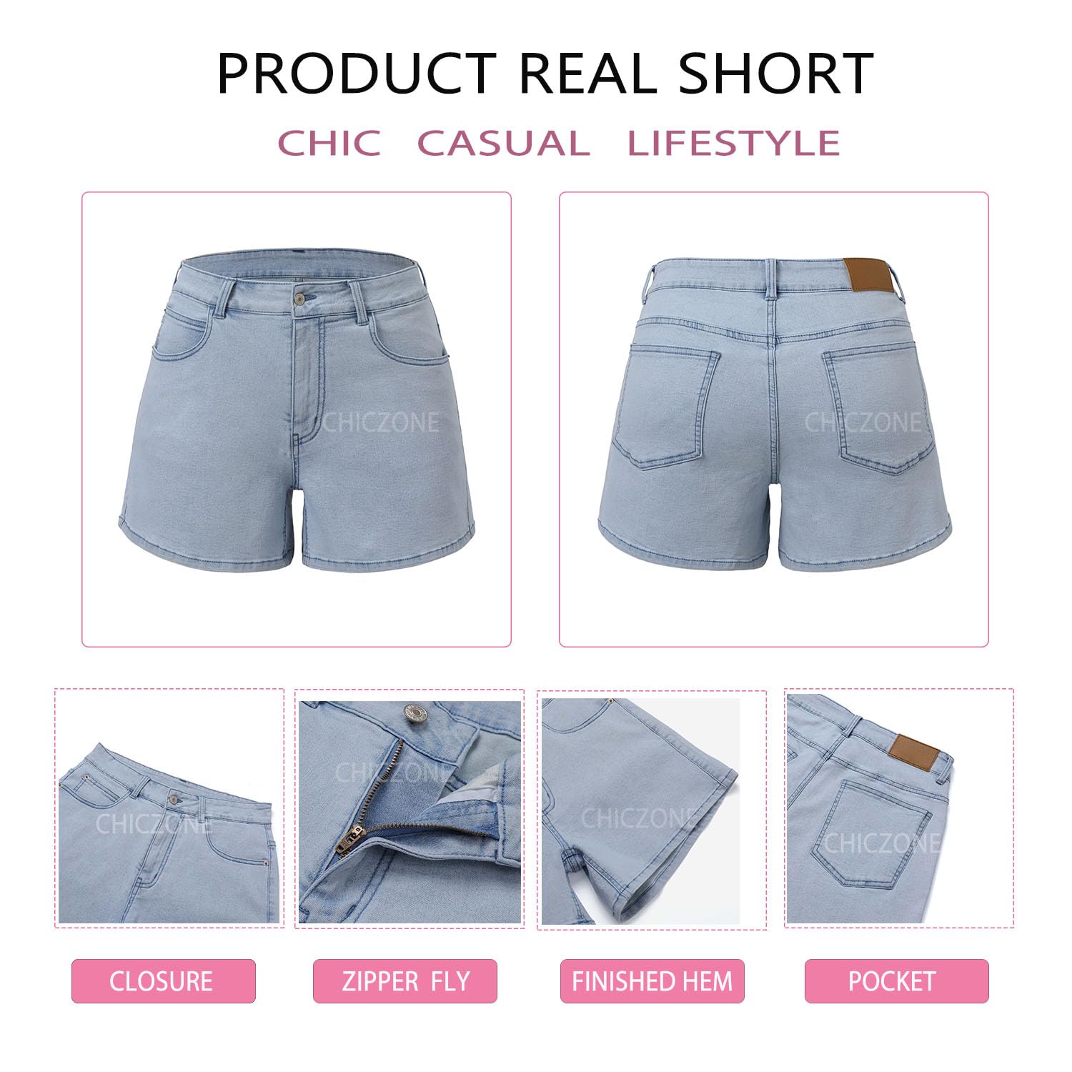 CHICZONE Women's Mid-High Waisted Ripped Denim Jean Shorts - Stretchy Summer Cutoff Shorts for Casual Outfits & Beach Wear | Trendy Distressed Denim Hot Pants