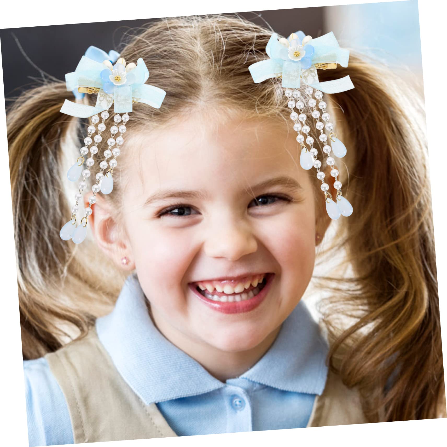 Minkissy 4 Sets Cute Flower Hair Barrettes for Girls & Women - Tassel Hair Clips Set (8pcs) - Chinese Hairpin Accessories for Kids, Teens, Brides, Parties & Daily Wear